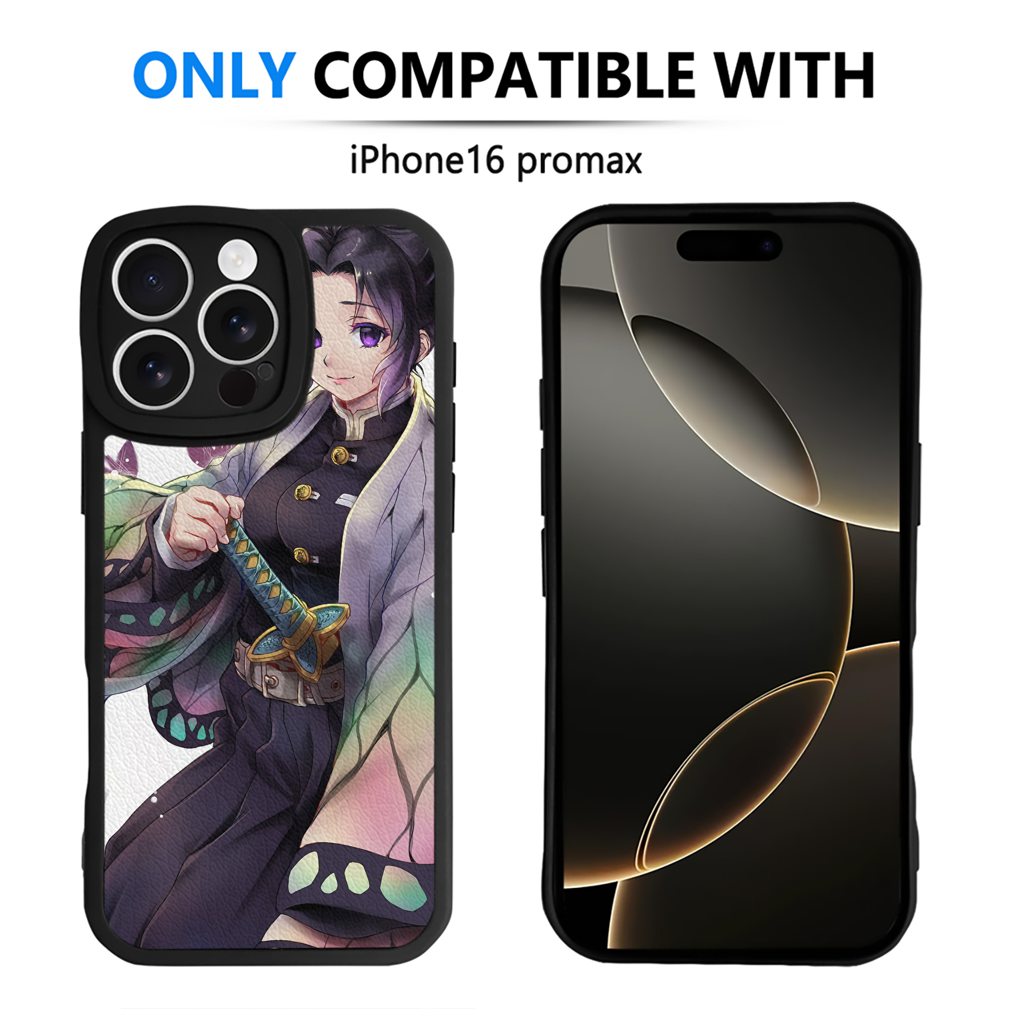 （画像用） 鬼滅の刃（きめつのやいば）蟲柱-胡蝶 しのぶ／こちょう しのぶ Kochou Shinobu 【iPhone 16シリーズ対応】シリコンスマホケース（レザー調） 材質：シリコン